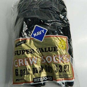 New Sealed Vintage Mens Kmart Navy Super Value 6 Pair Crew Socks Sizes 10-13